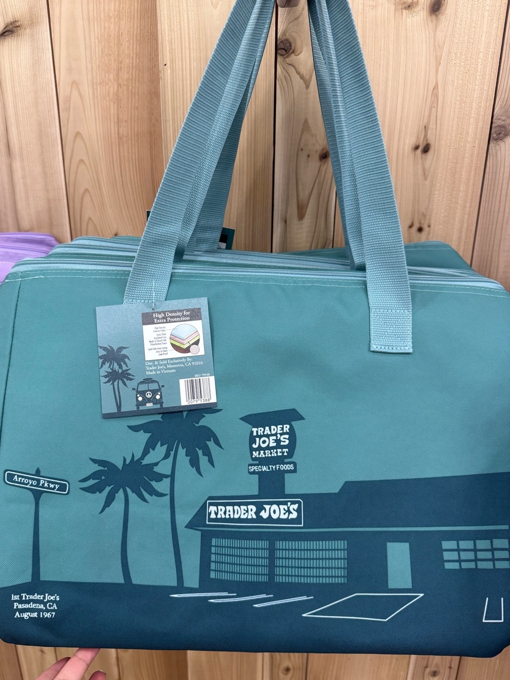 Trader Joe's Reusable Market Tote in Teal with Navy Print